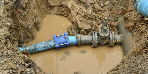 An underground water line that has been repaired